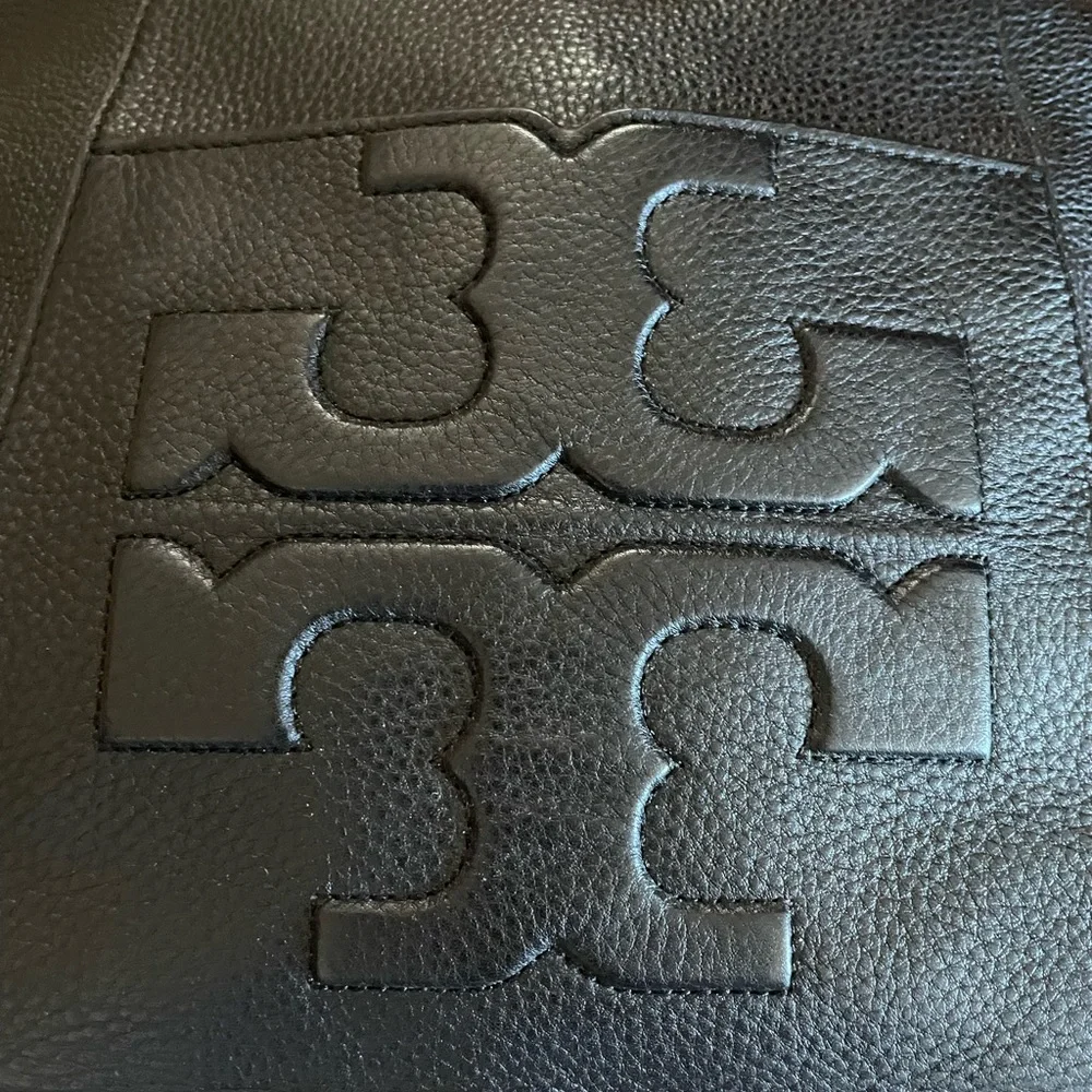 Tory Burch Black Leather Satchel with Top Handles and Crossbody Strap
